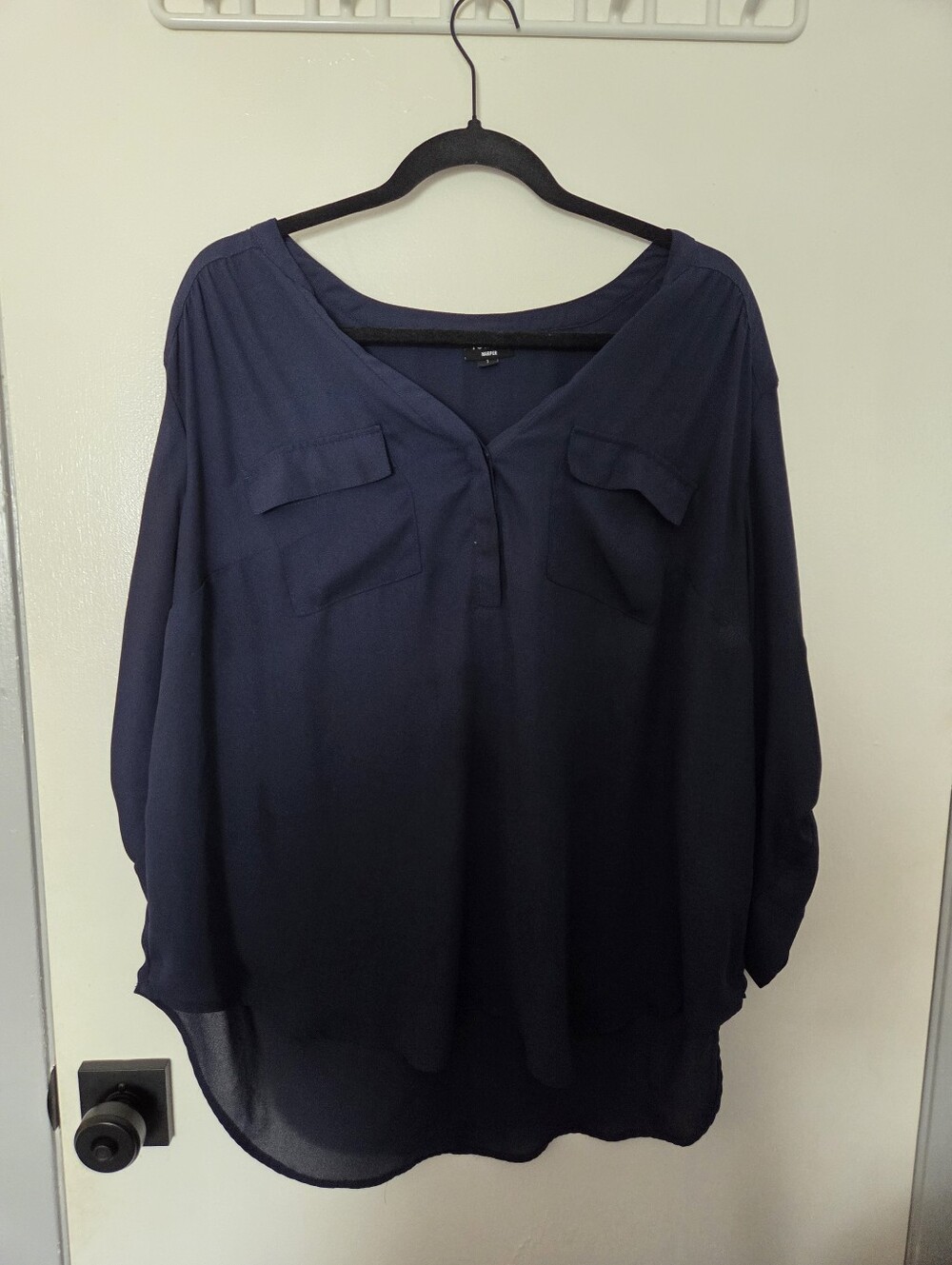 Torrid Harper Navy Blue Georgette Split Neck Blouse Size 1 1X Business Casual